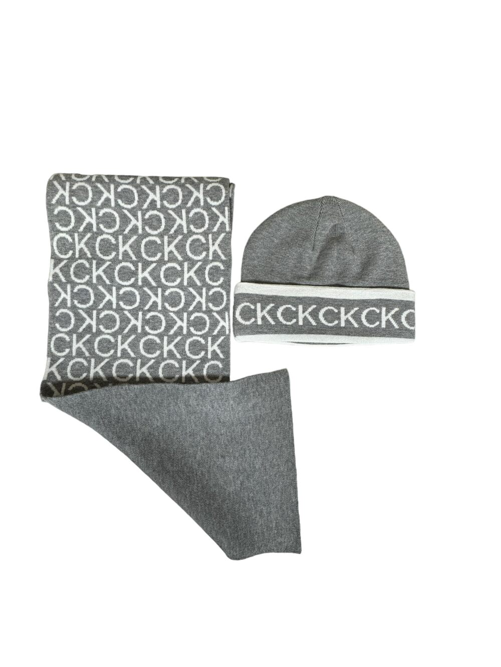 6689 Logo Hat and Scarf 2 Piece Set Heathered Medium Grey